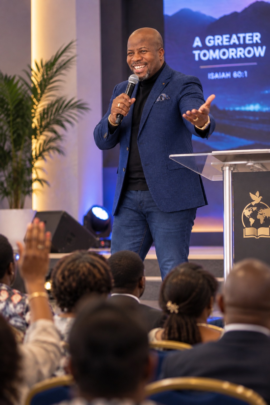 A minister preaching at Abundant Grace Embassy during a worship service